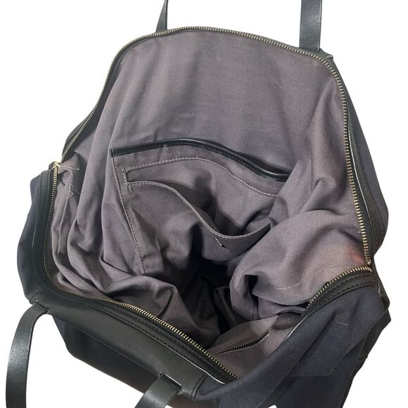 Cuyana Le Sud Weekender Bag Large Navy Canvas Black Leather Travel Tote - Picture 11 of 16